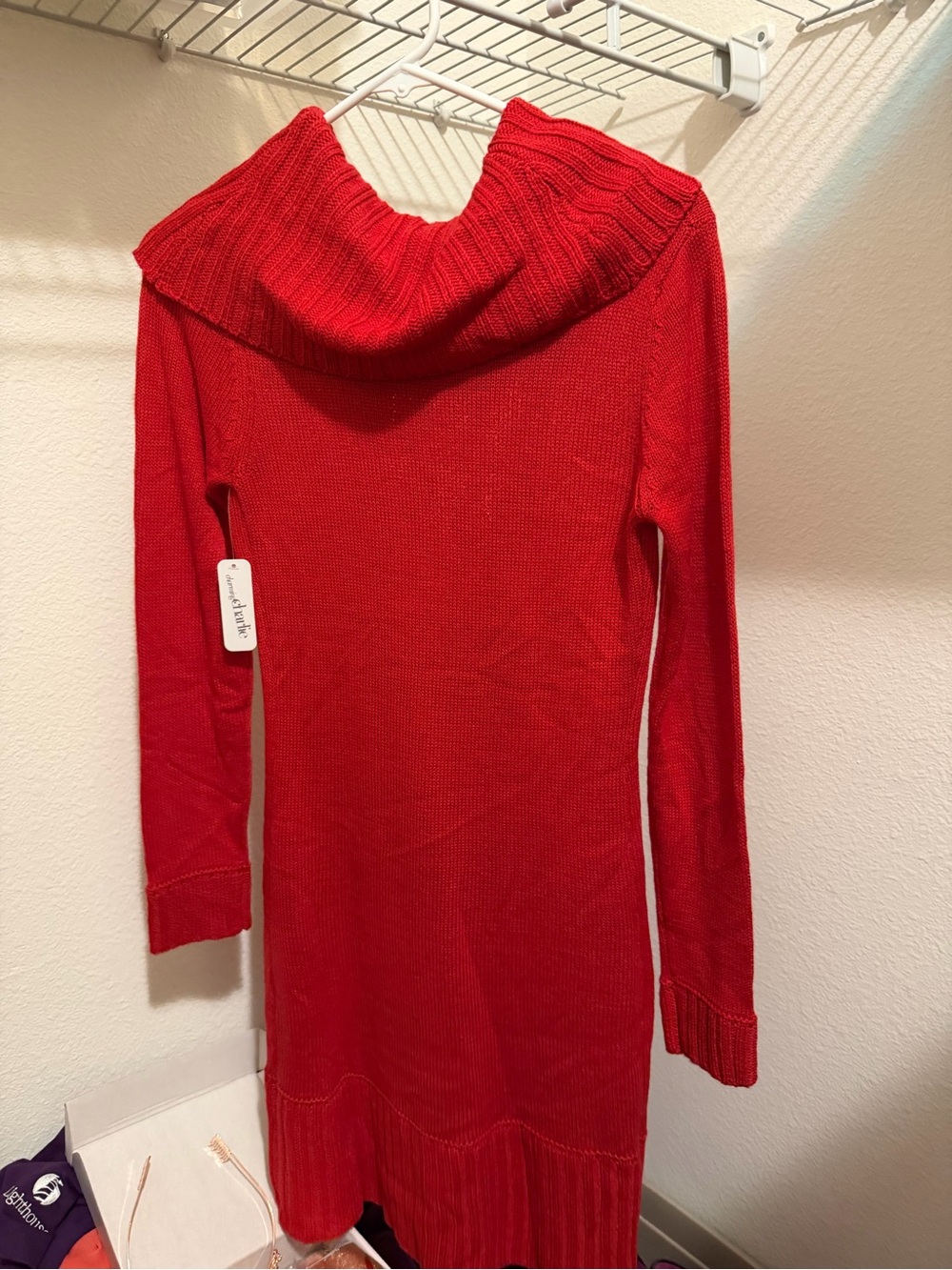 Charming Charlie Red Cowl Neck Sweater Dress